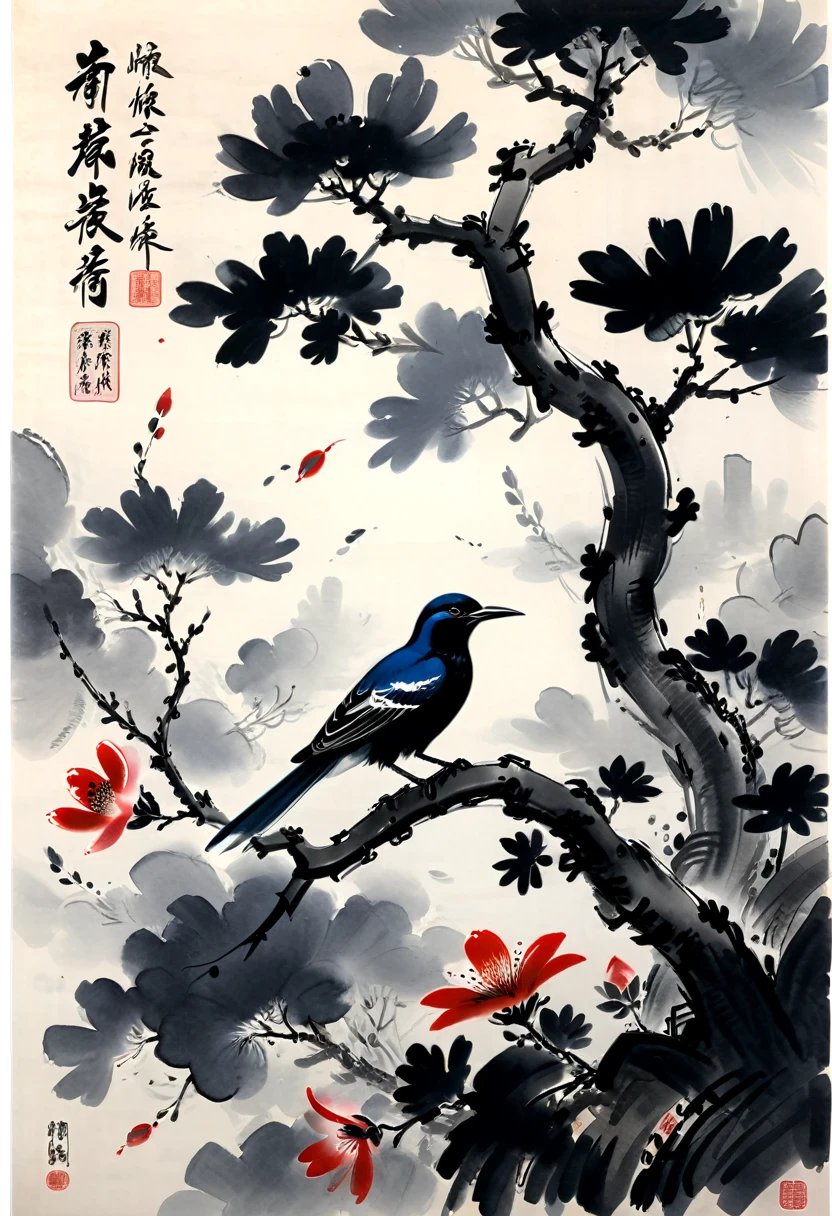 black ink style, (masterpiece, best quality, Professional, perfect composition, very aesthetic, absurdres, ultra-detailed, intricate details:1.3), by Qi Baishi