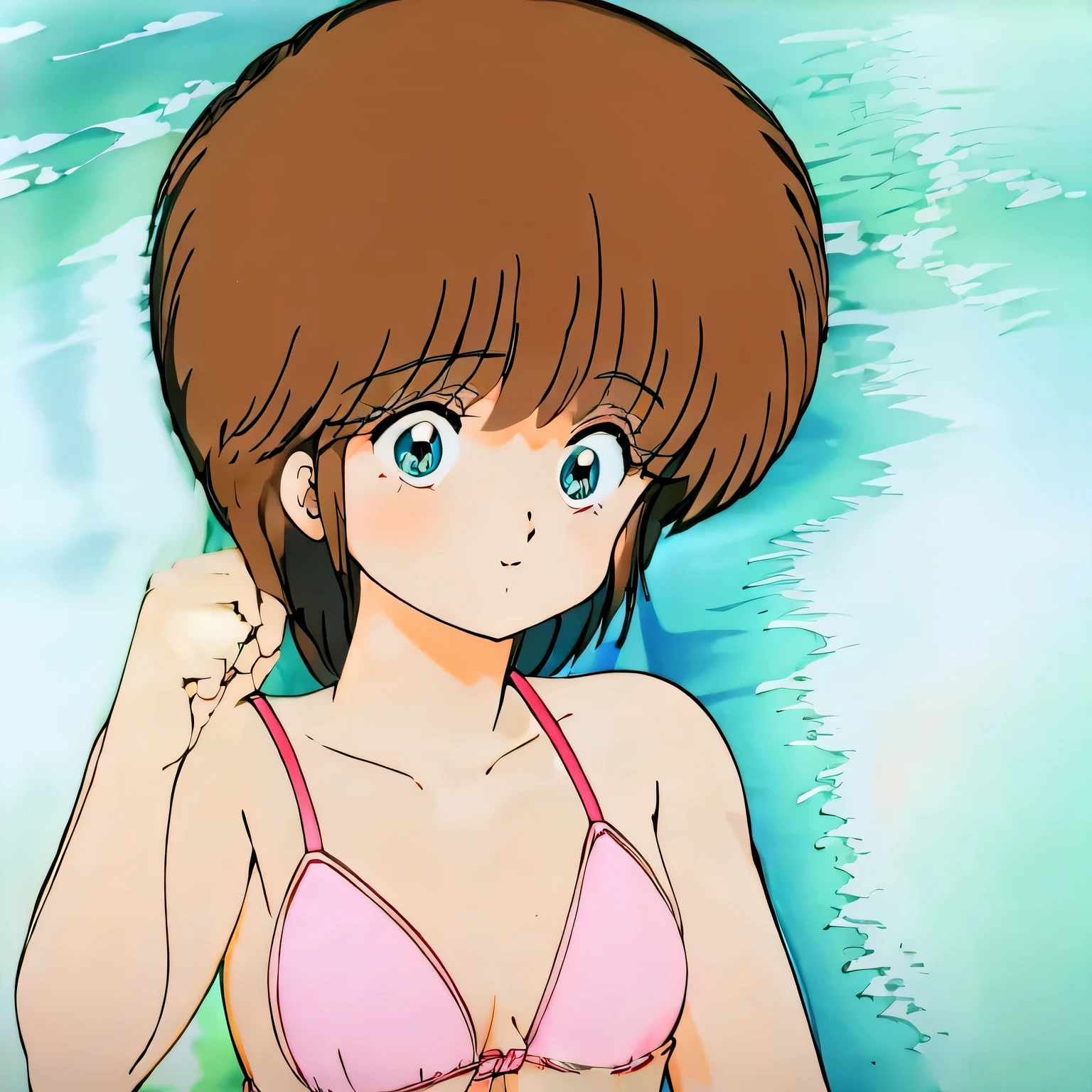 1 girl、hiyama hikaru, smile、blush、micro bikini、random sexy pose、highest quality、anime pictures、Poolside