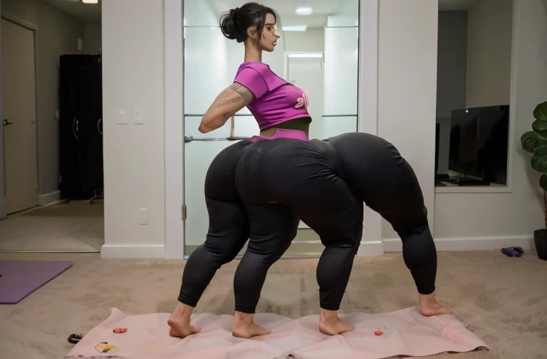Full body shot of Living yoga pants, thick muscular legs, many legs, extra legs just bottom half, many extra megs, four legs