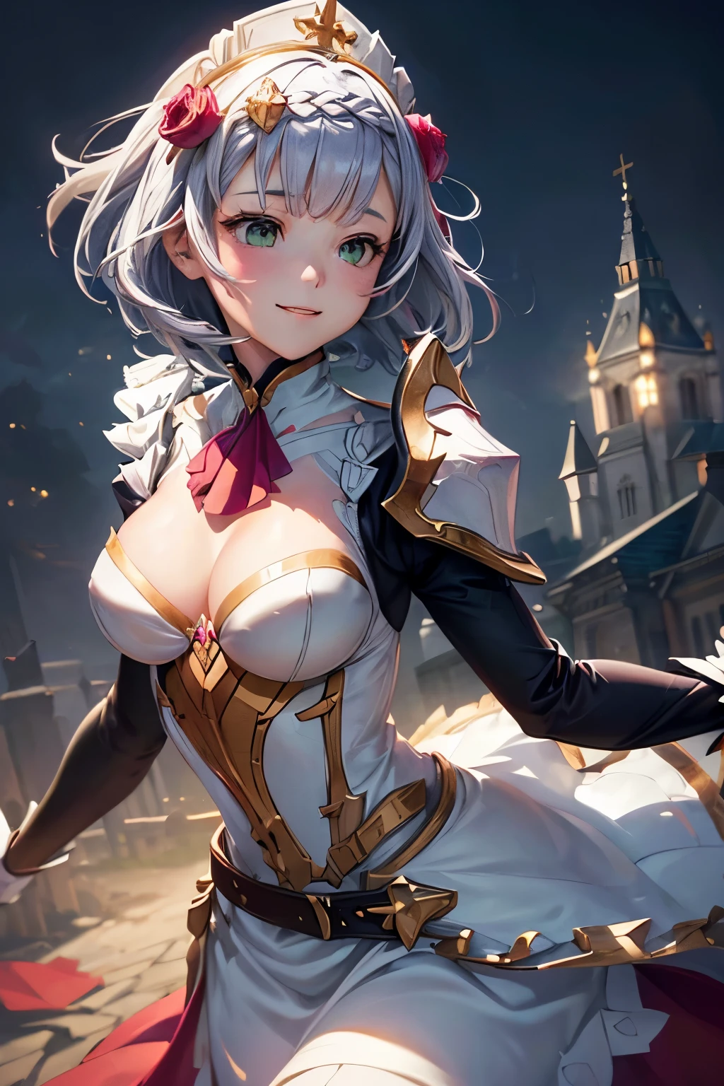 [noelledef]:1.5,((masterpiece,highest quality,Detailed images,Beautiful images))1.4(noelle images、smile、Bob Hair、church、floating city、The wind is blowing、Bright lighting overall、Backlight、A fantastic atmosphere、Thick Fog)1.1(Beautiful body lines、small beauty breasts、Beautiful cleavage)
