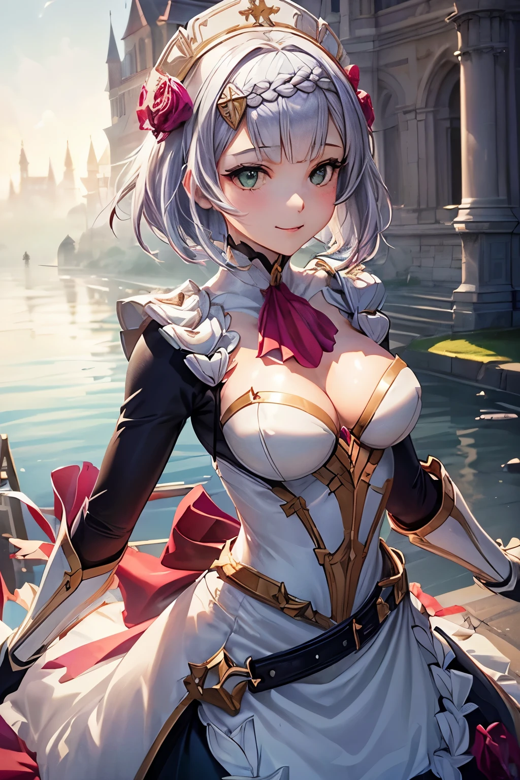 [noelledef]:1.5,((masterpiece,highest quality,Detailed images,Beautiful images))1.4(noelle images、smile、Bob Hair、church、floating city、The wind is blowing、Bright lighting overall、Backlight、A fantastic atmosphere、Thick Fog)1.1(Beautiful body lines、small beauty breasts、Beautiful cleavage)
