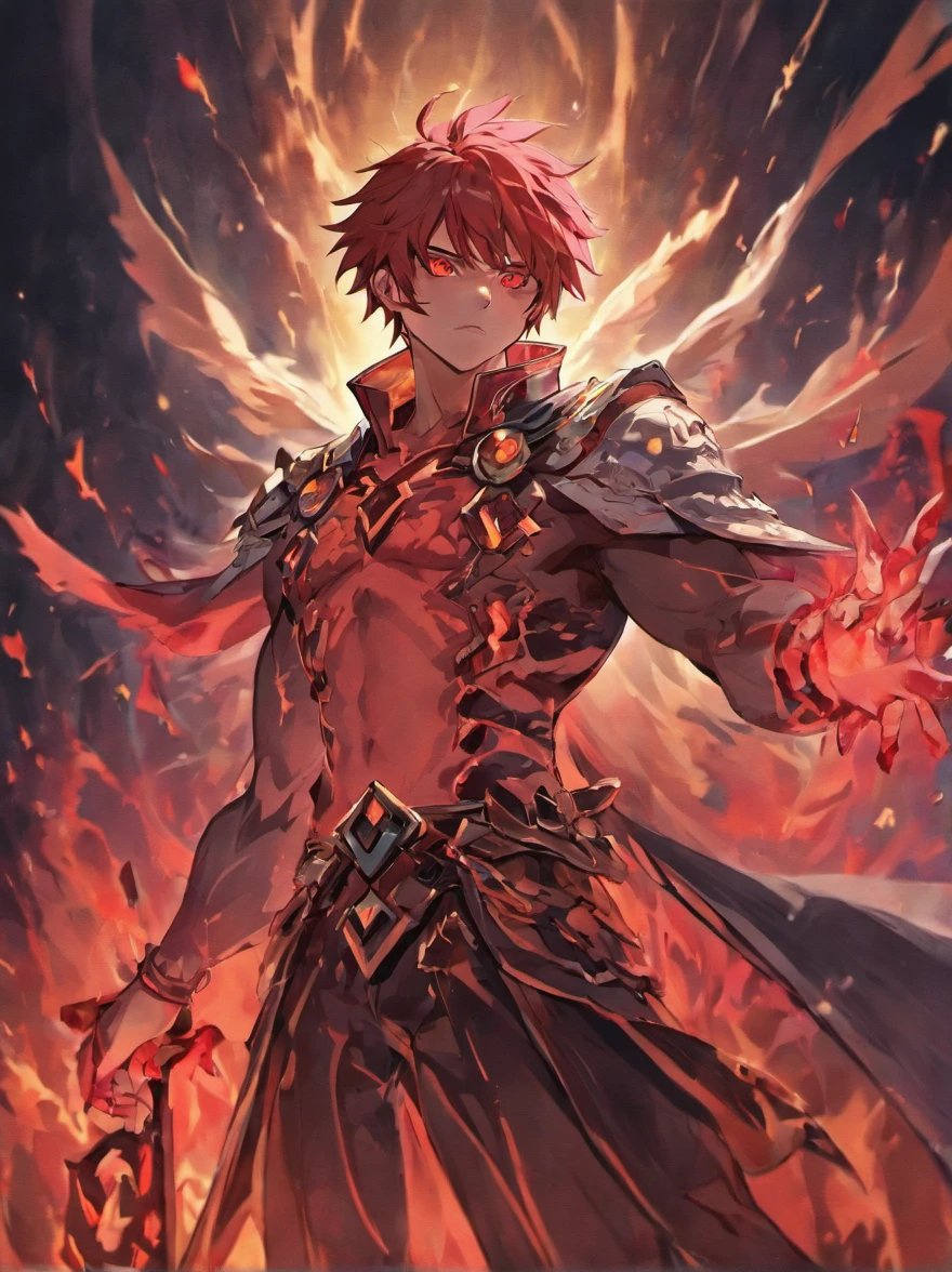 powerful man, celestial being, blood shed, demon lord, menacing, red eyes, sword god