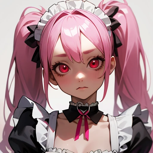 Wearing Gothic Lolita　Pink Hair　Loli body type　Flat Chest