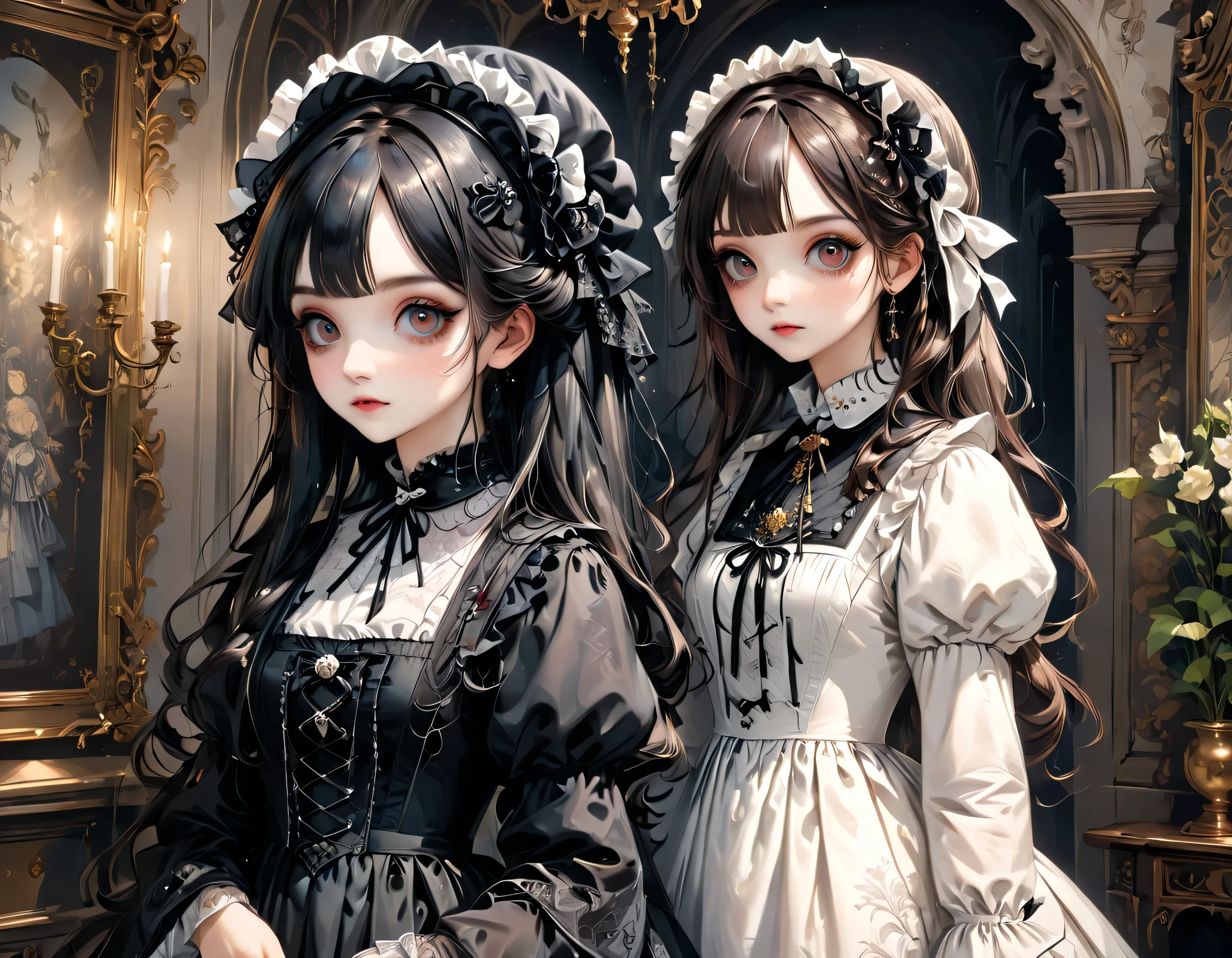 several dolls of different colors are posed in a row, several dolls in one photo, perfect android girl family, ball jointed doll, guweiz masterpiece, artwork in the style of guweiz, plastic doll, artdoll, victorian gothic lolita fashion, dollpunk, fairycore, inspired by Mark Ryden, fantastic realism, perfect android girl family, guweiz masterpiece, artwork in the style of guweiz, women in dresses standing next to each other in a room, ddlc, dollfie dream, luts, skydoll noa, a picture inspired by Tommaso Dolabella, trending on cg society, rococo, ddlc