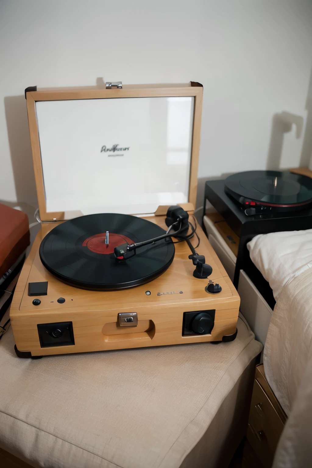 image of a record player and top view