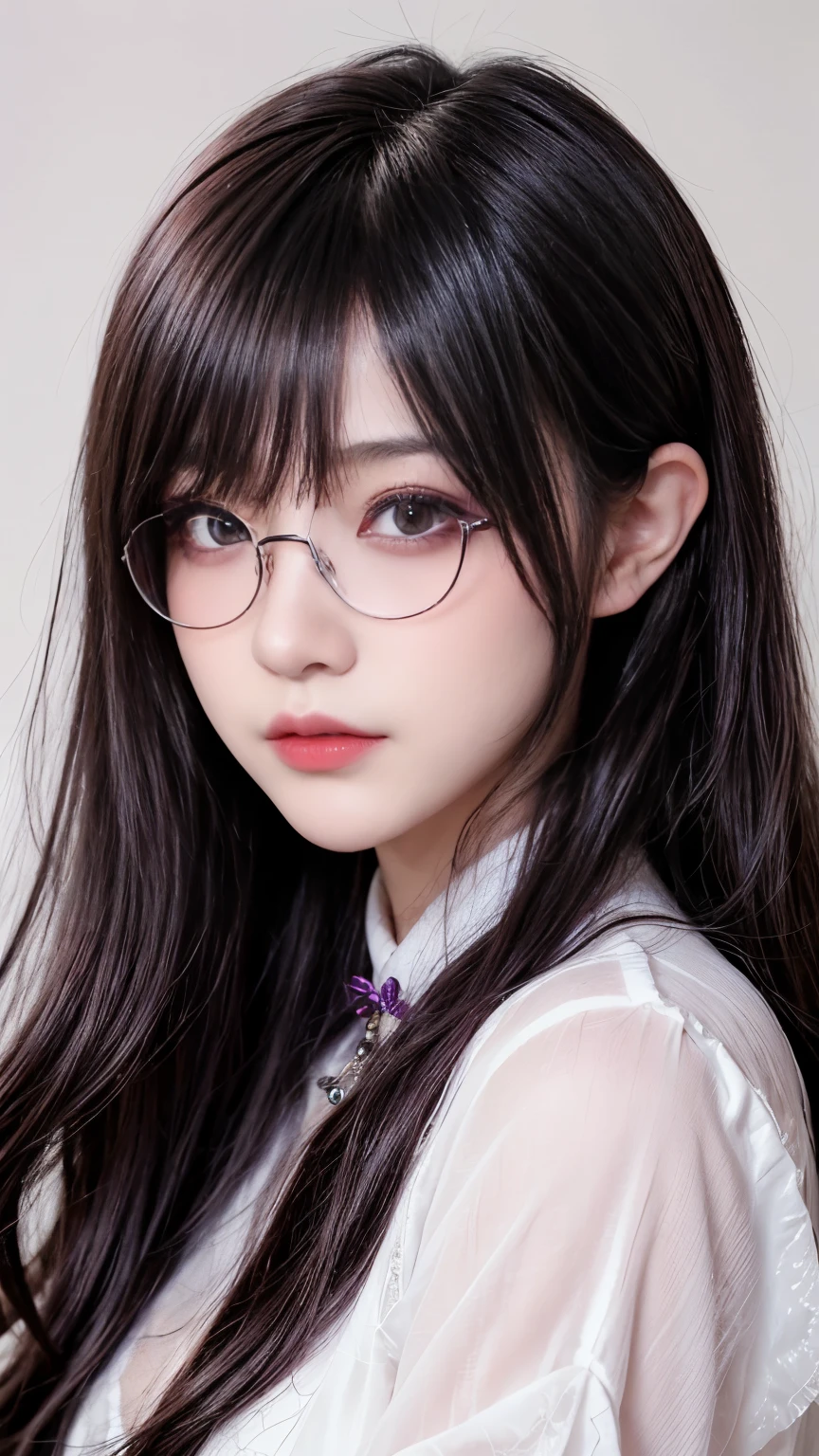 background(Black Night Sky,Big Moon),Woman close up,Wearing a white shirt、Purple Hair,Very long hair,very thick braids,Purple eyes,big ,((Glasses))、realistic girl rendering, 8k artistic german bokeh, Enchanting girl, Realistic girl, Gurwitz, Gurwitz-style artwork, Girl Roleplay, Realistic 3D style, cgstation Popular Topics,, 8K Portrait Rendering,(Faithfulness,Faithfulness:1.4),Wear pink pajamas,巨big ,Sparkling eyes,Purple eyes、Captivating beauty、Attractive adult woman、Beautiful woman、Cool girl、evil female、Brainwashed、brainwashing、Fallen into evil、Grin、Evil expression、Evil smile、evil、Brown Hair、Wavy Hair、Swept-apart bangs、Heavy makeup、Heavy makeup、Sharp Eye、Hollow Eyes,Half-closed eyes、Hollow Eyes、Purple Eyeshadow、Black lipstick、Black lip gloss、Long black cheongsam、Wide sleeves、night、Spooky Fortresakeup brush、compensate、Are standing、