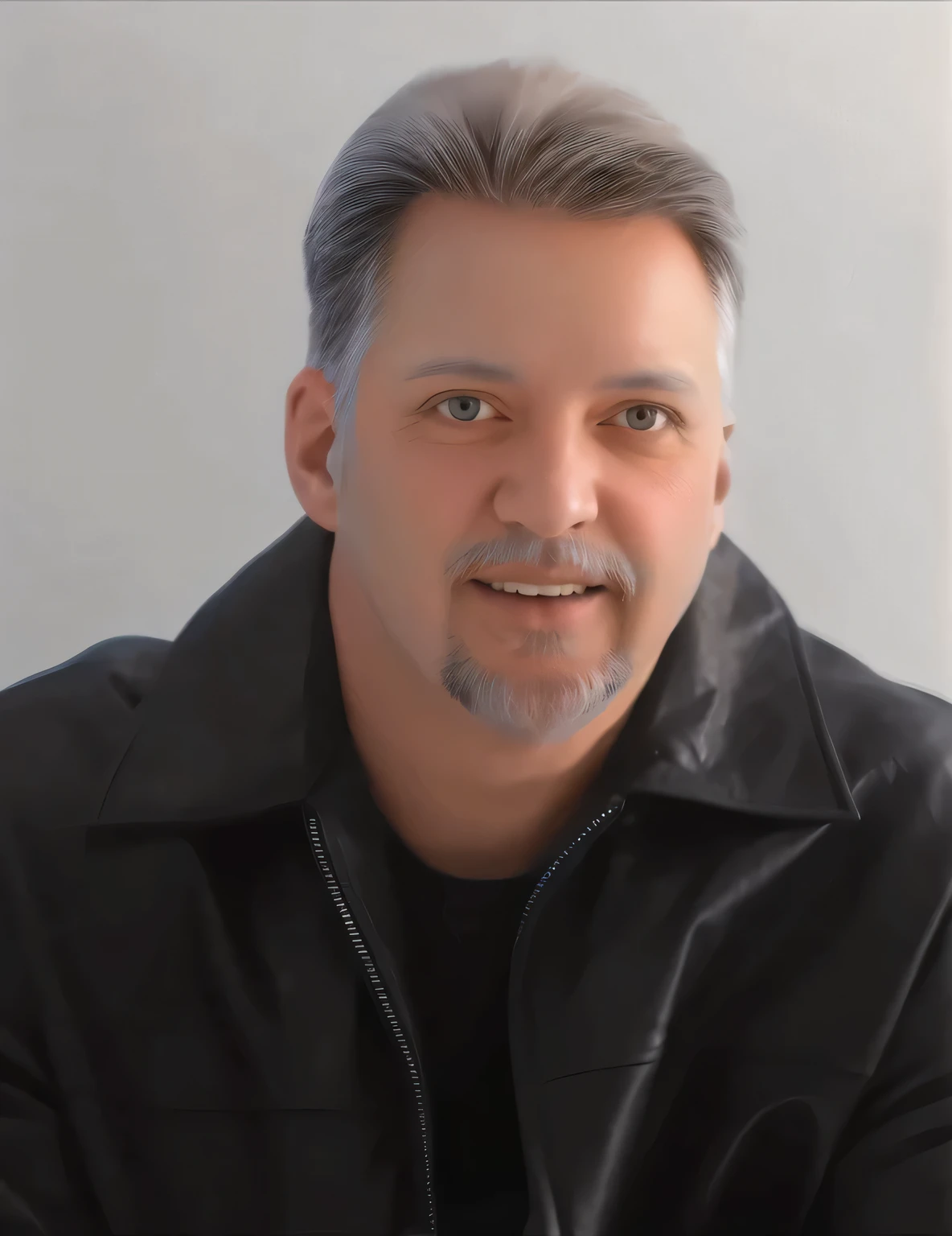 arafed man with a beard and a black jacket smiling, portrait, lead designer greg rutkowski, brent hollowell, scott roberston, greg rutkowsky, headshot photo, promotional portrait,