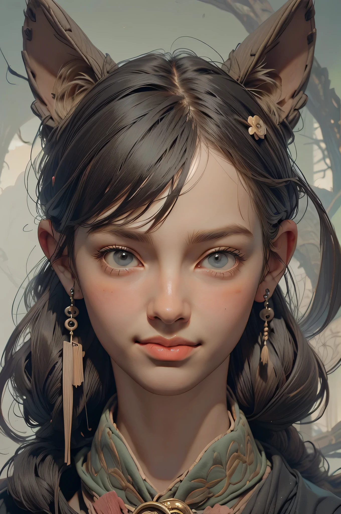 black hair, hair bobbles, wince, longeyelashes, solid circle eyes, fake animal ears, light smile, ear blush, fang, Surrealism, drop shadow, anaglyph, stereogram, tachi-e, pov, atmospheric perspective, Art Deco, Dutch Golden Age painting, depth of field, anime style, Pop art, 8k, super detail, ccurate, best quality, anatomically correct, award winning, HD, ccurate