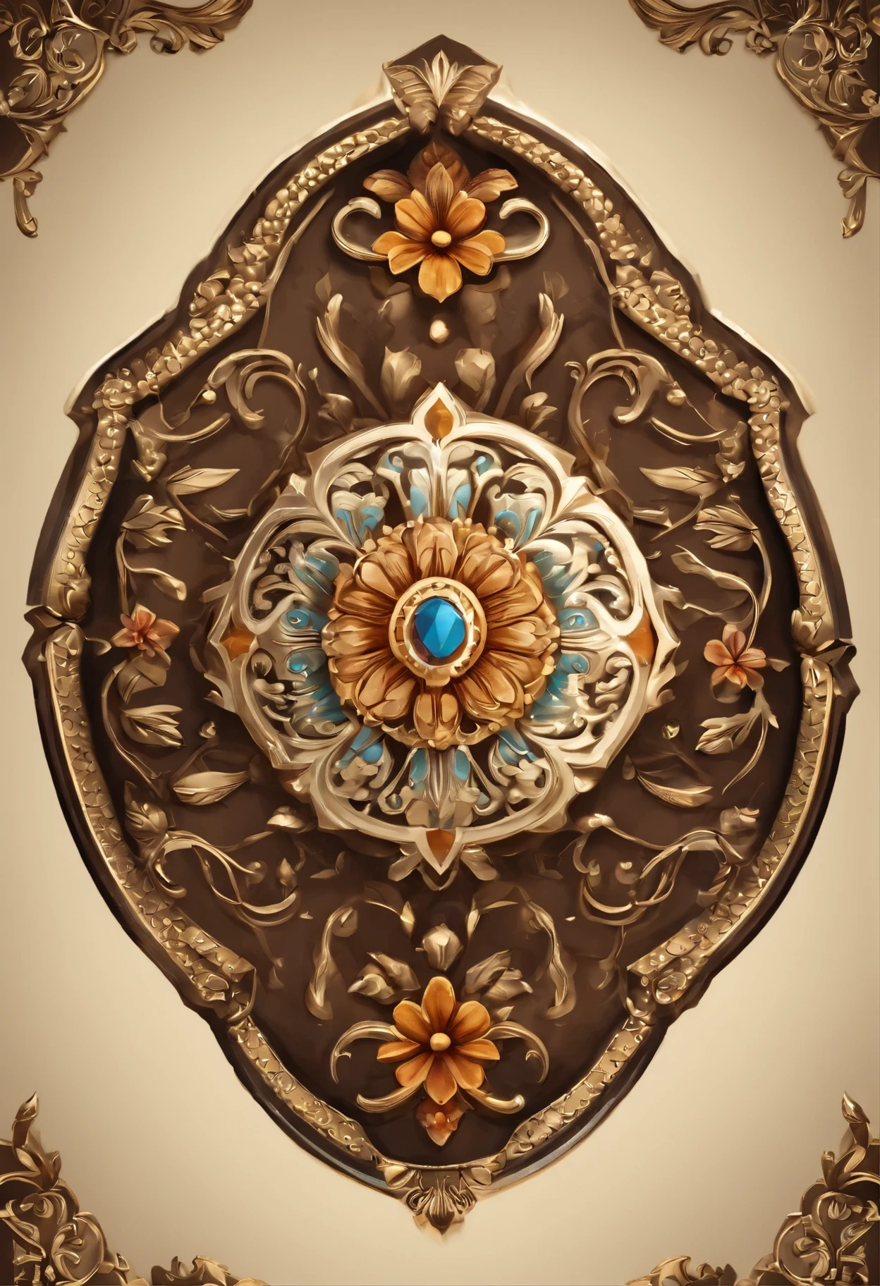 （Game achievement medallion design），Medalha de prata，Efeito 2D plano，Fronteira de flores，In the middle of the medallion is the cocoa icon