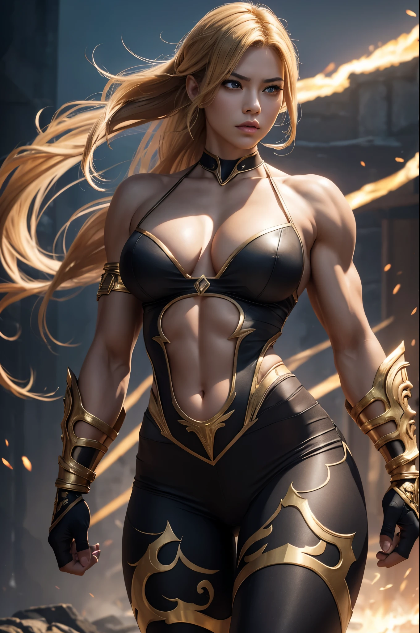8K,Muscular々Goddess of Destruction,Super Beauty(Like the real thing),bulging muscles,Golden Eyes,Golden shorthair,Gorgeous goddess outfit,Gorgeous Goddess Shorts,Stern expression,Outside the Celestial Palace,Perfect Anatomy,charm,Volume measurement,Body balance,Digital single-lens reflex camera, Soft lighting, Detailed Background, Written boundary depth, Volumetric lighting, Sharp focus, Absurd, Realistic proportions, Excellent anatomy, (Realistic, 超Realistic:1.4), 16K HDR, dawn,A High Resolution,super Realistic 肌,Super beautiful expression,Fantasy art,Character Art,Wind effects:1.9、Cloud Effect:1.2、Full Rendering、Professional quality high resolution、Perfect contrast、Perfect lighting、Perfect composition、Perfect Skin、Perfect Fingers、Perfect breasts、Perfect Hair、Perfect Face、Realistic facial features,super highest quality,Slim figure,Perfect body line,Perfect hand shape,Anatomical body balance,Highly detailed face,Highly detailed eyes,Beautiful Lips,Excellent light particles,Cinema Lighting,Makeup,Ultra-high resolution,Ultra-Realistic Skin,God of Destruction Gauntlet,God of Destruction Leggings,Muscle Body,Hard and strong abs,Golden shorthair,Battle Mode,Ready to fight,Hard Fist,anger,rage,