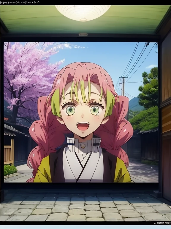 una 1 chica, bosque, japanese people, luna, la noche, Hermosos pechos grandes, pelo rosa, Color verde brillante en las puntas del cabello., Mitsuri Kanroji,se encuentra en pleno crecimiento, (cuerpo completo 1:1), deslumbrante, sonrisa, pecho, En arte: asesino de demonios, asesino de demonios Art Style, asesino de demonios rui fanart, anime rudo 8k, asesino de demonios, arte clave de anime, Fondos de pantalla manga 4k, Kimetsu no Yaiba, anime wallaper, Ultratransparente, ultra detallado, muy extremadamente hermoso, epic anime artwork, Fondos de pantalla de arte anime 8K, Arte local & epic composition, muy extremadamente hermoso, Hermosos pechos, Old Japan, (obra maestra, mejor calidad),