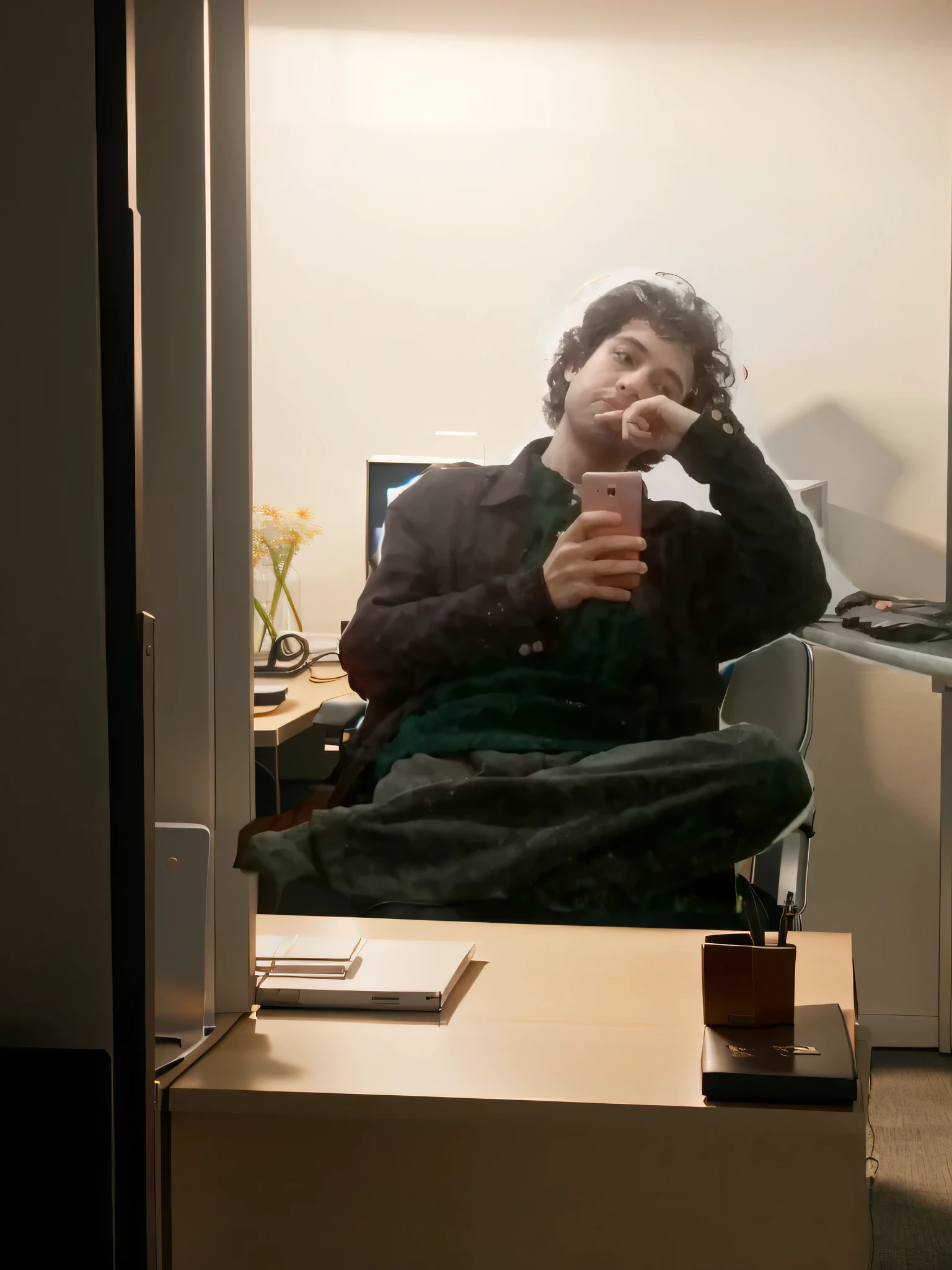 a photorealistic office scene completing the photograph, lighting matching the colors in the photograph, unreal engine lighting, Professional Office