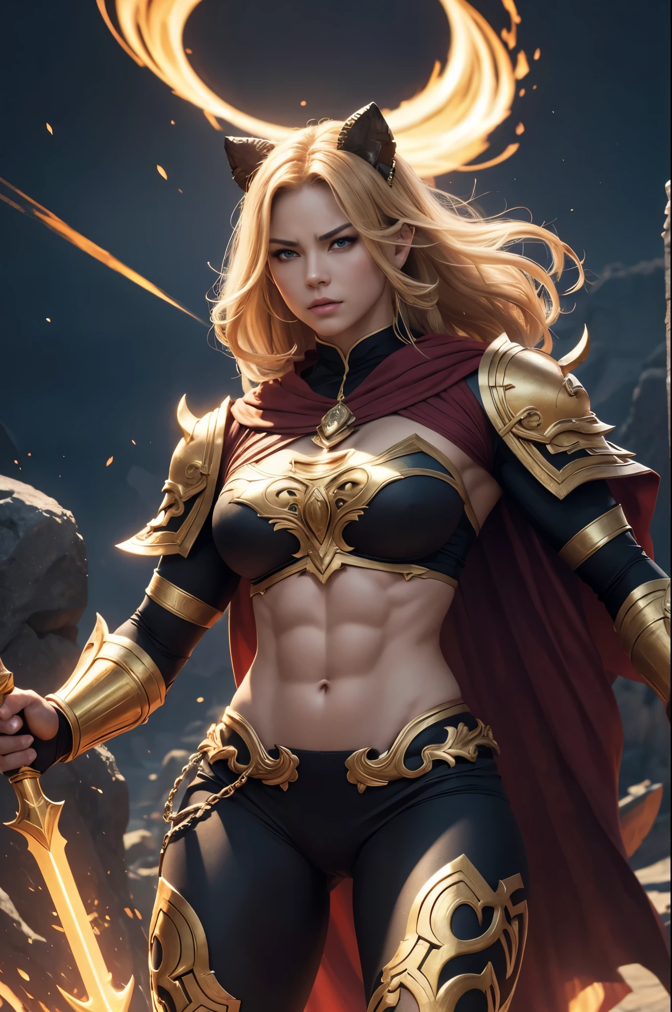 8K,Muscular々Goddess of Destruction,Super Beauty(Like the real thing),bulging muscles,Golden Eyes,Golden shorthair,Gorgeous goddess outfit,Gorgeous Goddess Shorts,Stern expression,Outside the Celestial Palace,Perfect Anatomy,charm,Volume measurement,Body balance,Digital single-lens reflex camera, Soft lighting, Detailed Background, Written boundary depth, Volumetric lighting, Sharp focus, Absurd, Realistic proportions, Excellent anatomy, (Realistic, 超Realistic:1.4), 16K HDR, dawn,A High Resolution,super Realistic 肌,Super beautiful expression,Fantasy art,Character Art,Wind effects:1.9、Cloud Effect:1.2、Full Rendering、Professional quality high resolution、Perfect contrast、Perfect lighting、Perfect composition、Perfect Skin、Perfect Fingers、Perfect breasts、Perfect Hair、Perfect Face、Realistic facial features,super highest quality,Slim figure,Perfect body line,Perfect hand shape,Anatomical body balance,Highly detailed face,Highly detailed eyes,Beautiful Lips,Excellent light particles,Cinema Lighting,Makeup,Ultra-high resolution,Ultra-Realistic Skin,God of Destruction Gauntlet,God of Destruction Leggings,Muscle Body,Hard and strong abs,Golden shorthair,Battle Mode,Ready to fight,Hard Fist,anger,rage,Cloak of the Goddess of Destruction,Overflowing with power,In combat,Heavy Muscle,