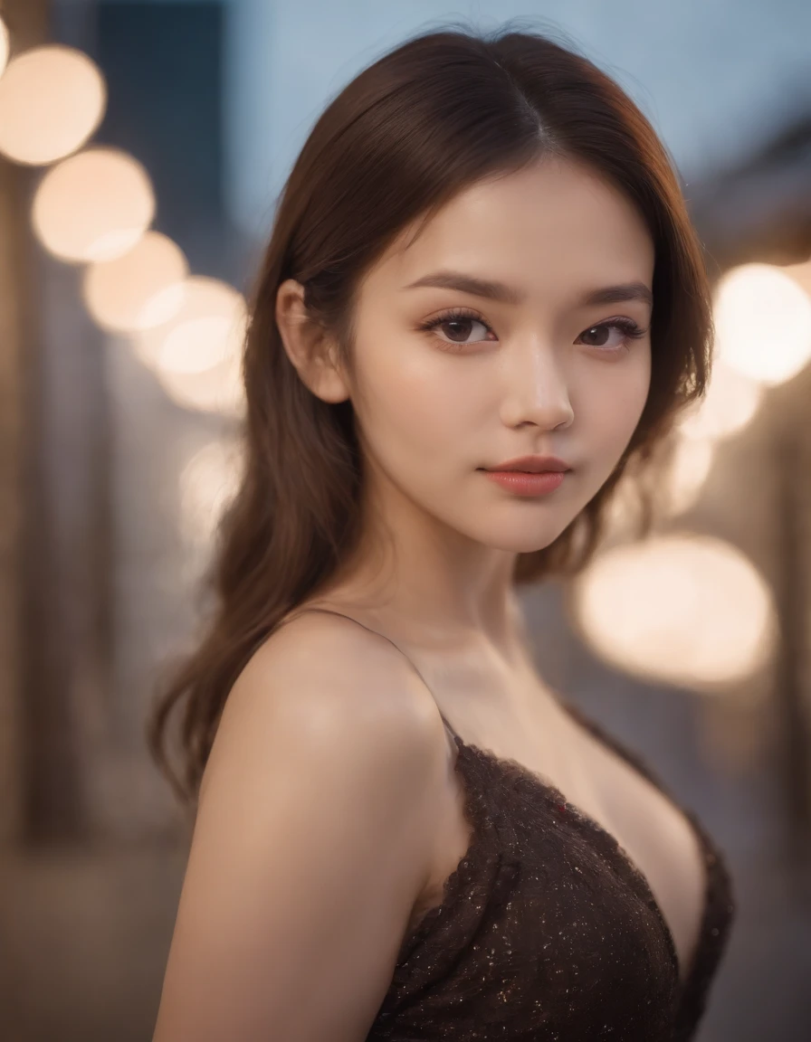 polaroid photo, , 1girl,  dynamic composition, engaging pose, soft yet striking lighting, shallow depth of field, bokeh from city lights, sharp details, highly detailed, hyper-realistic, 50mm lens, naturally blurred background,(hanfu, naked nude, naked, nude, beautiful breast