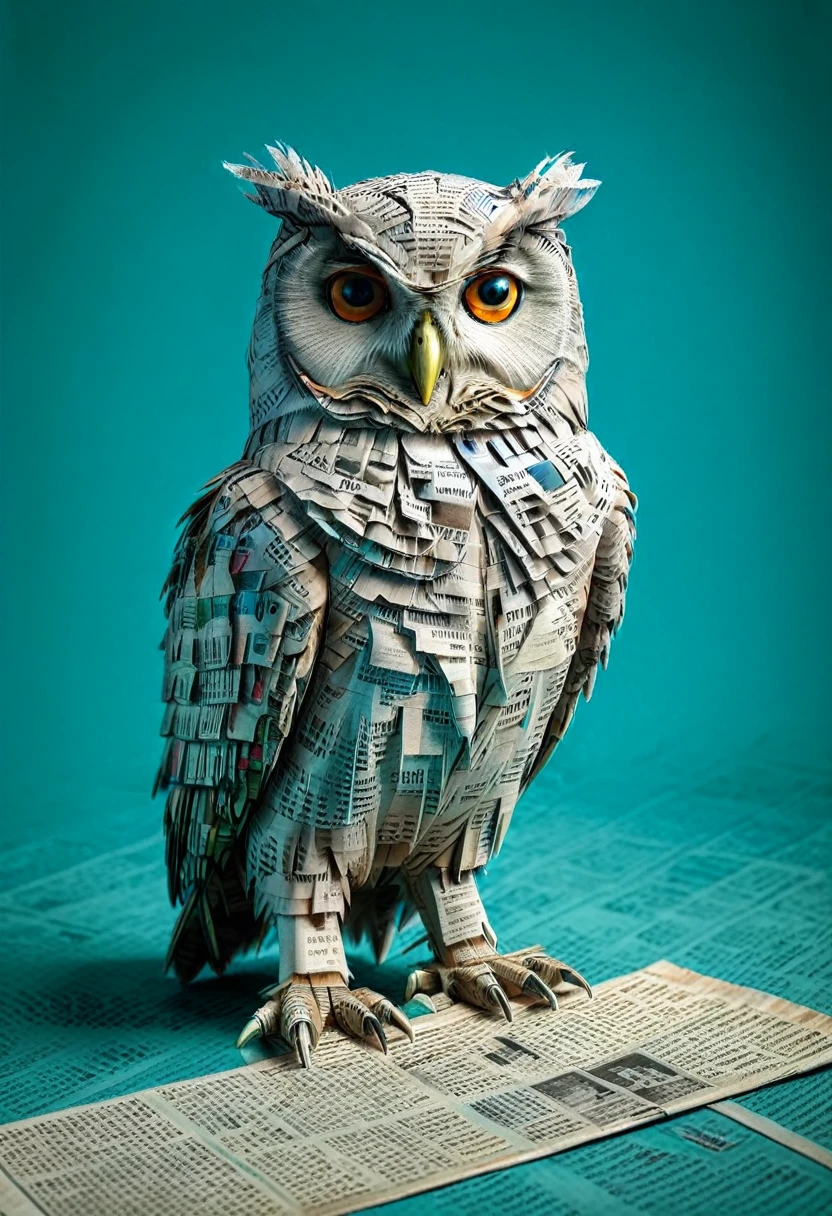 (a detailed owl) in a (newspaper )background solid, vibrant colors, best quality, highres,hdr