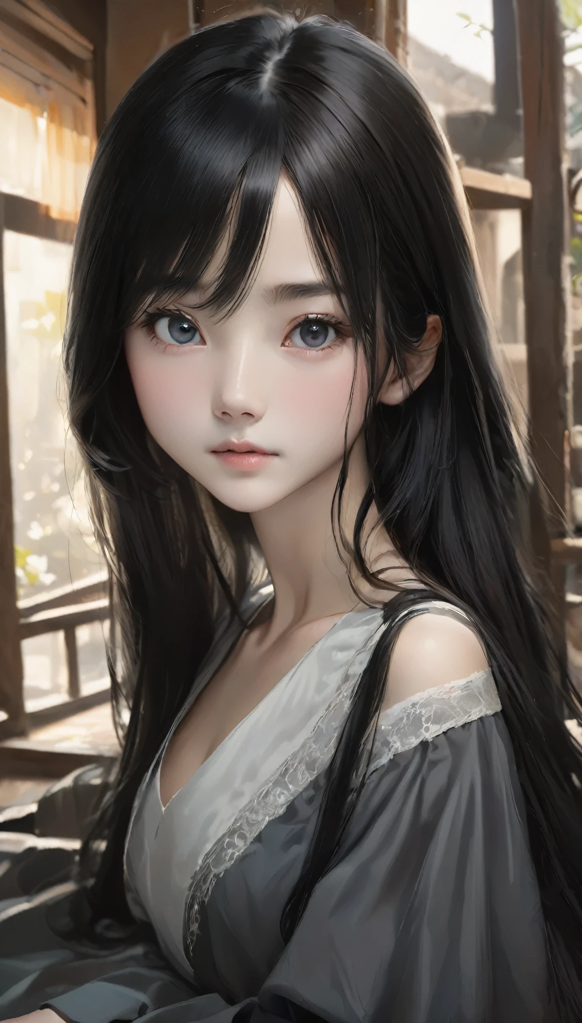 Tabletop, highest quality, Very delicate and beautiful girl,Very delicate and beautiful, Silky black hair、灰色のpupil、Very detailed_face_pupil, Very detailed, highest quality, High resolution, Very detailed,1 girl, highest quality, shape, Looking at the audience, Genuineistic, Realist ,Genuine,