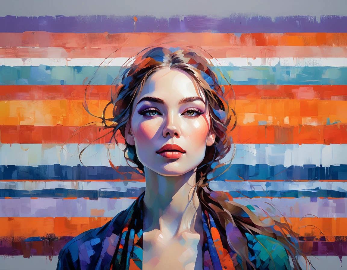 vibrant woman's profile,abstract realism,painting,acrylic on canvas,vibrant colors,highly detailed face profile,feminine features,long flowing hair with intricate patterns,subtle brush strokes,ethereal background,soft lighting,masterpiece:1.2,ultra-detailed,realistic:1.37,bright and bold colors,emotional expression,graceful and serene pose,contemporary art,modern interpretation,striking composition,meticulous attention to detail,matte finish,subtle texture,depth and dimension,rich and vibrant palette,complex layering of colors and textures,expressive eyes with intricate iris patterns,delicate lips with slight shine,smooth and flawless skin,gentle contouring and highlighting,harmonious blend of realism and abstraction,fluid and dynamic lines,gradual transitions between colors,indoor setting with soft diffused light,playful interaction between light and shadow,dynamic and captivating energy,mesmerizing and thought-provoking,unique and original art style
