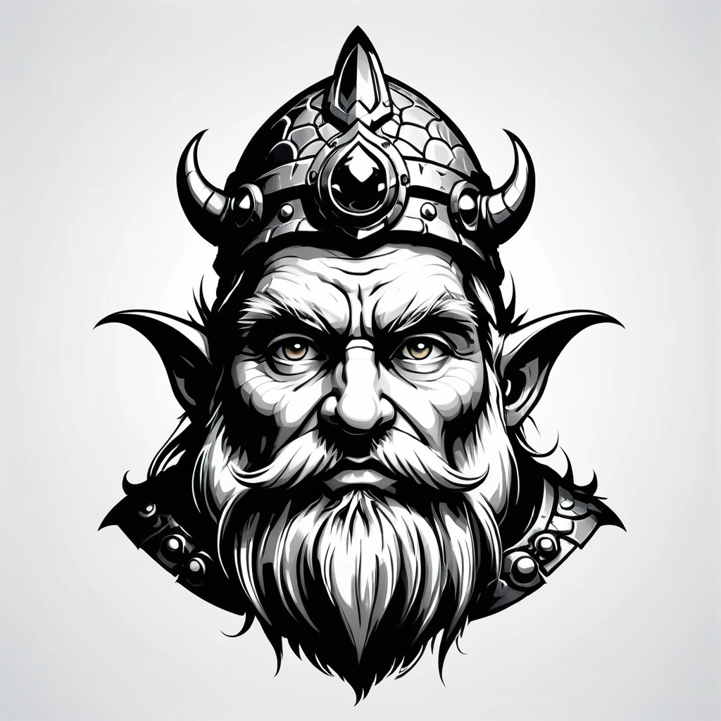 white vector dwarf lord head, dungeon and dragons style, dwarf head, professional. white background