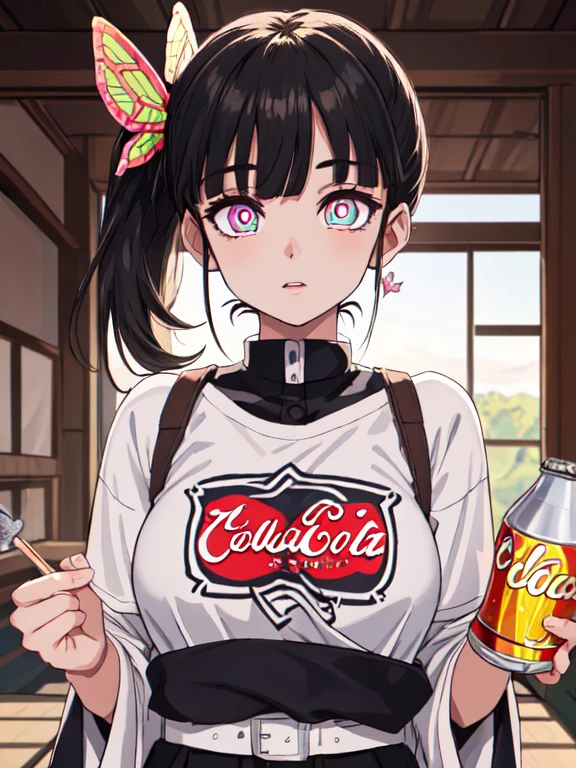 high resolution, obra maestra, La mejor calidad en el mejor de los casos.,mejor calidad,alta calidad, alto detalle, kanao tsuyuri, pelo negro, mariposa, mariposa hair ornament, (ojos morados:1.1), side cola de caballo, cola de caballo, Camiseta sin mangas, (sudor), (Axila) mejor calidad, high resolution, fondo de pantalla de unidad 8k, (ILLUSTRATION:0.8), (Hermosos ojos detallados:1.6), cara extremadamente detallada, perfect lighting, CG extremadamente detallado, (manos perfectas, perfect anatomy),