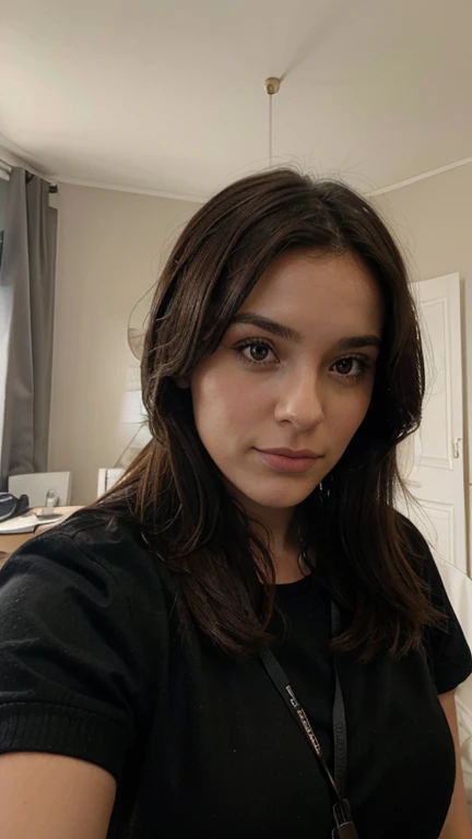 brune réaliste fais selfie dans sa chambre