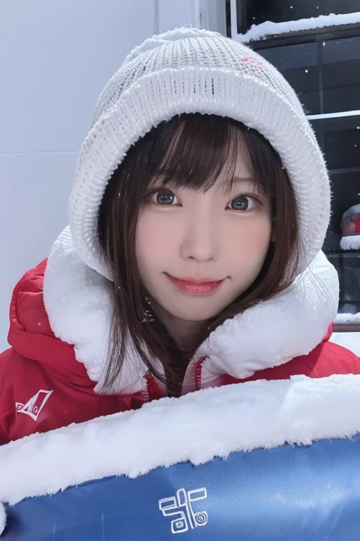 Super detailed, High resolution, Realistic, RAW Photos, ((Real person)), Detailed skin, (Delicate black eyes ), Soothing woman with droopy eyes, calm and calm, Mid-length hair, skinny, clothing, The wind is blowing, puppet、, Portrait Photography, photoRealistic, masterpiece, Highest quality, High resolution, 4K,Snow Mountain,Inclined surface,Beautiful Japan woman in bikini,Big Breasts,Wearing a bikini,He is wearing a blanket hat,I have gloves,(I have a muffler:1.1),Snowboarding,Snowfield,Detailed skin,(Wave both hands:1.1),(View your viewers:1.3),(Bikini Red:1.1),absolute_territory,(It's snowing:1.4),(Late at night:1.1),Moonlight,kind_smile,Warm Light,Distant bonfire,Starry Sky、Low Angle