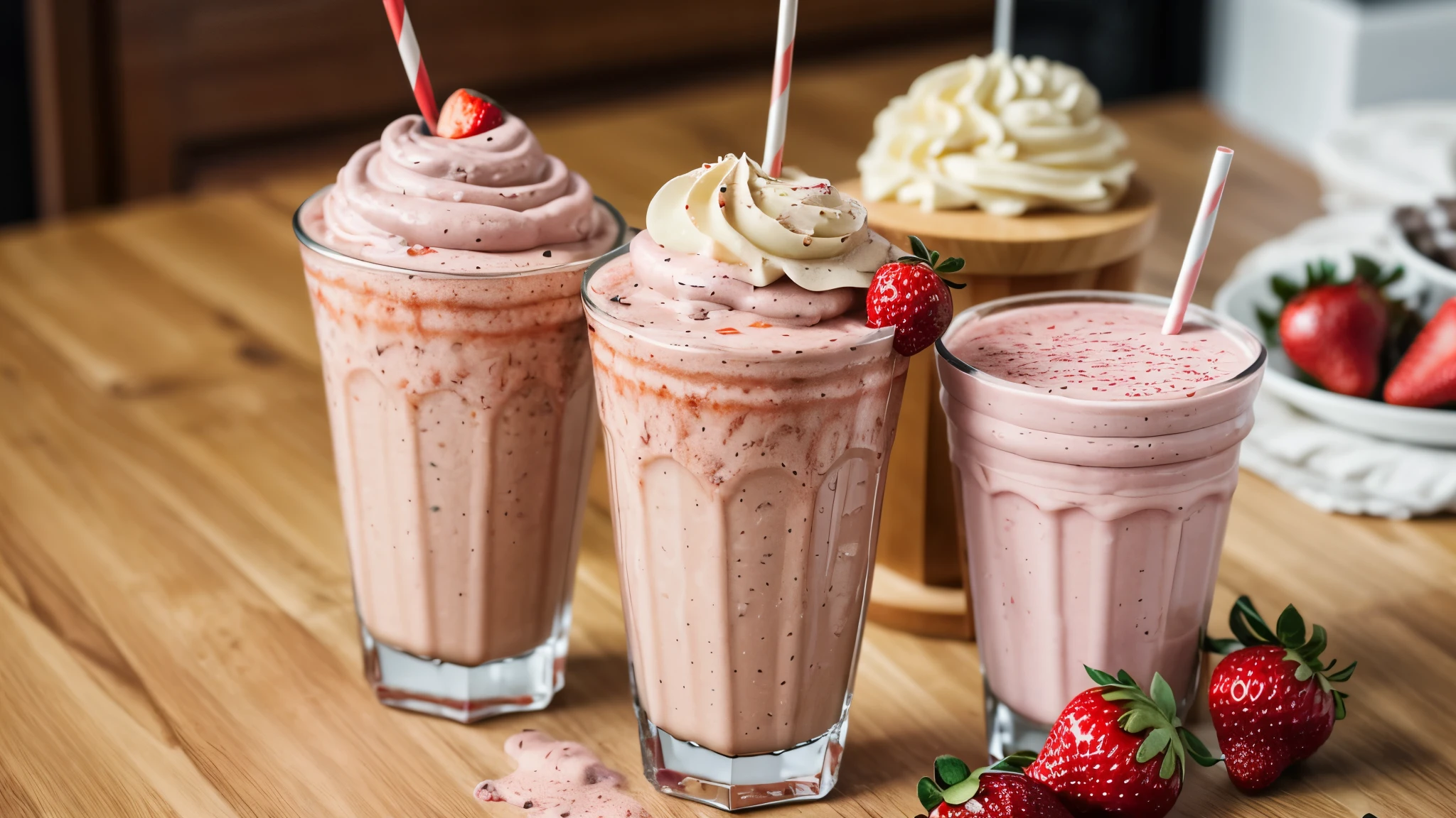 AW photo, Gourmet Strawberry Milkshake ,foodphoto, 8k uhd, dslr, soft lighting, high quality, film grain, Fujifilm XT3