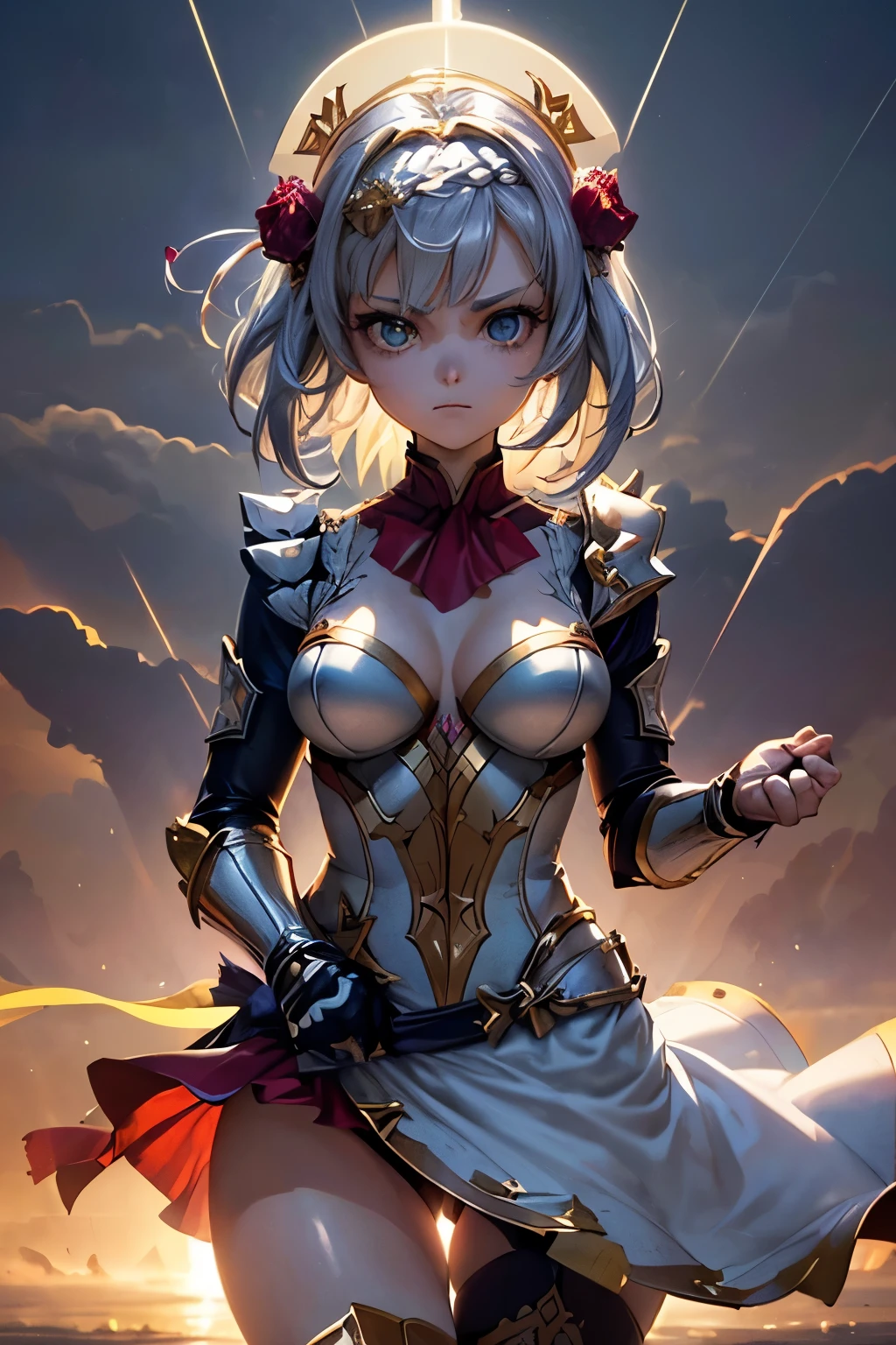 [noeldef]:1.5,((masterpiece,highest quality,Detailed Images,Beautiful images))1.4(Noel Images、Bob Hair、Serious expression、Reaching out、shout、Aura rises、A whirlwind rages、Sandstorm、Bright lighting overall、Backlight、A fantastic atmosphere、Thick Fog)1.1(Beautiful body lines、Small beauty breasts、Beautiful cleavage)

