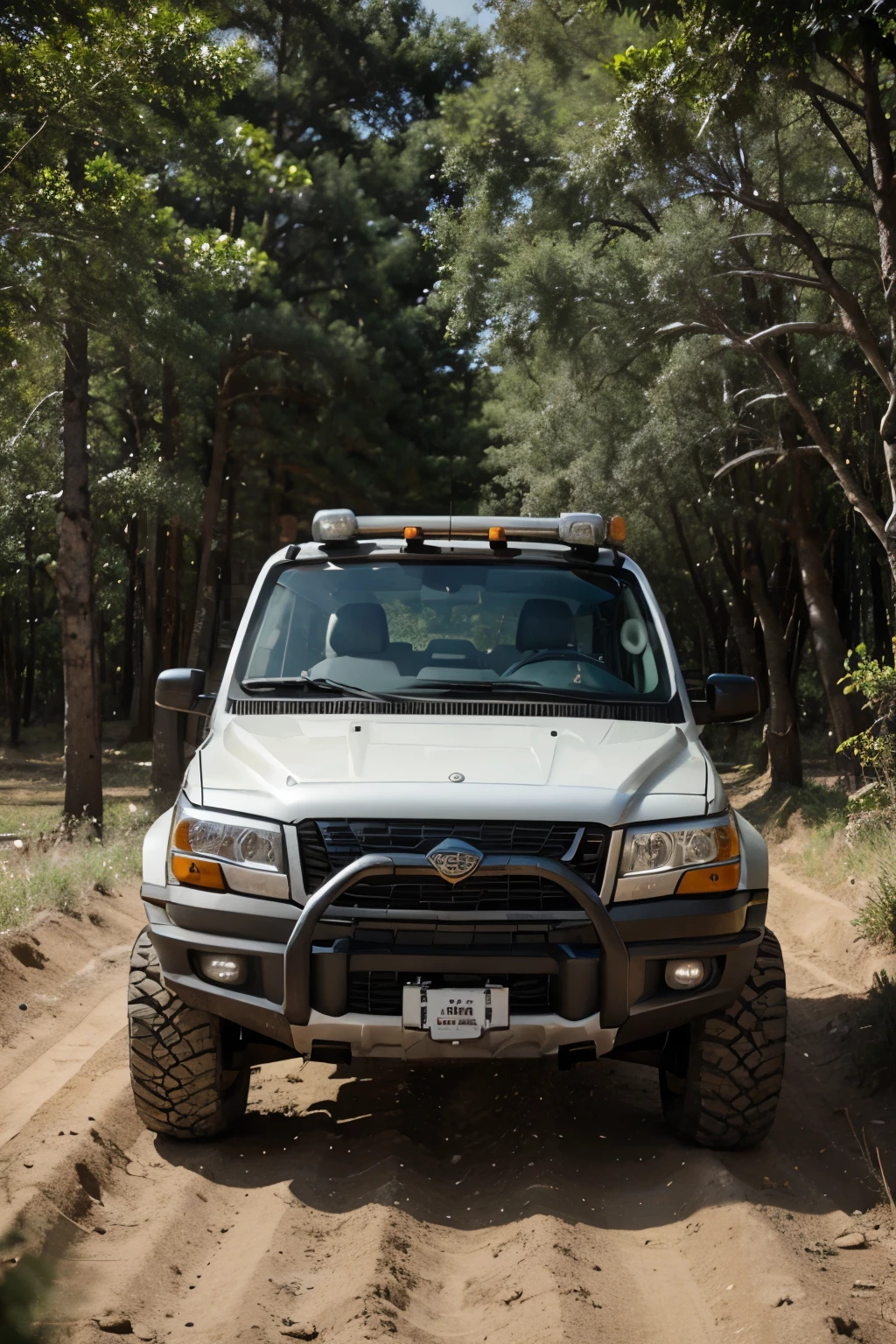 Uma van quadrada com rodas off road,
