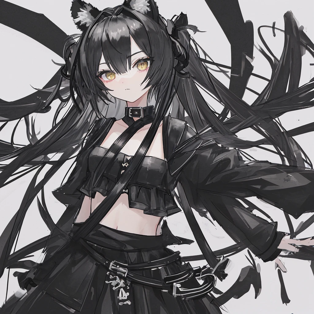highest quality,black tiger ears,Black tiger's tail,Very big,whole body,long hair,black hair,female,sexy clothes,Clothes that show the sides,