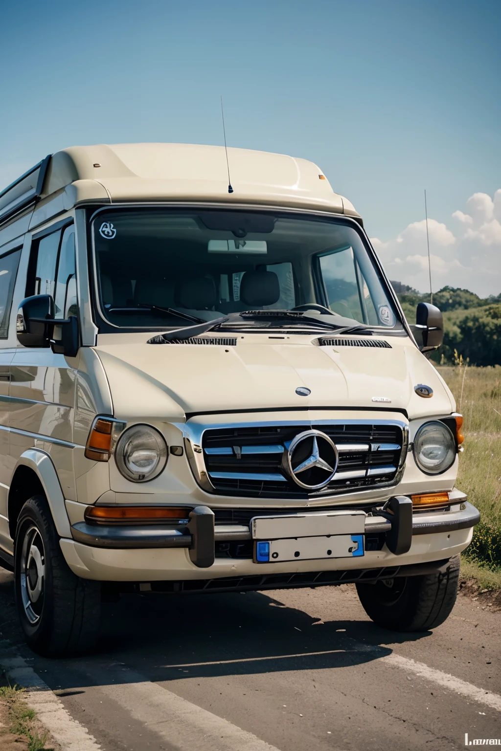 a minibus, mercedes benz, Retro, com rodas off road camper mostra latreal e traseira