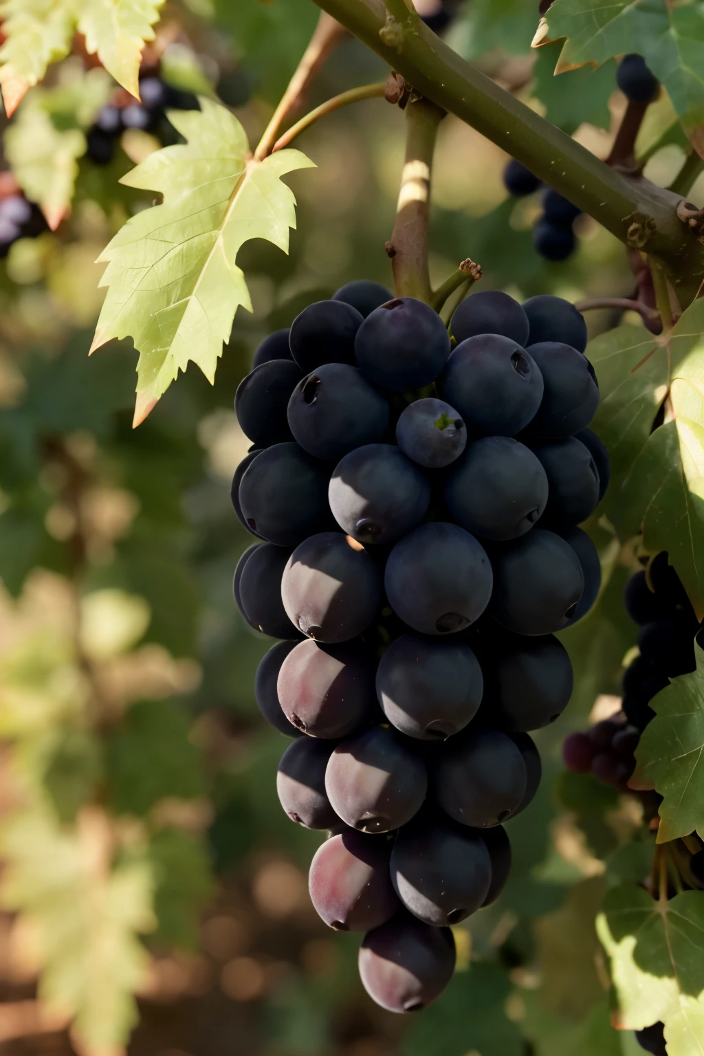 Photorealistic, ultra-detailed, Grapes in a Vineyard, Macro Photography, Zoomed-in Focus, Perfectly Ripened Fruits, High Resolution, Masterpiece, Best Quality, Intricate details, Highly detailed, Sharp Focus, Realistic Texture, Texture, High Definition, Sharp Edges, Detailed Seeds, Professional, 4k, Vibrant Colors, Ripe Red Grapes, Golden-Green Leaves, Kodak Vision Color, Ultra Realistic, Photorealism, Photography, 8k UHD, Photography, Ultra-Close Up, Maximum Detail, Extreme