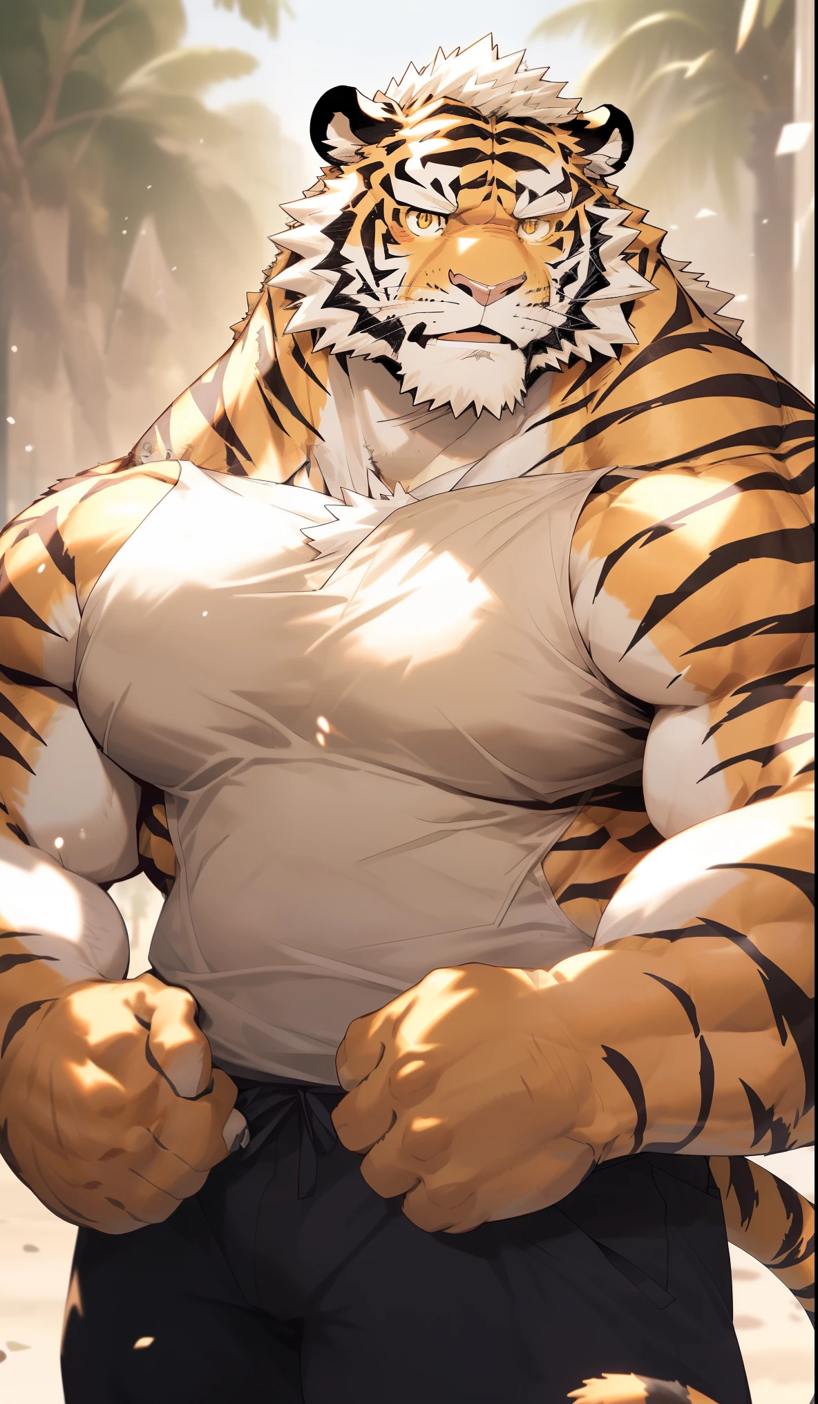 hairy,(tiger,male,Real background,极其lifelike阴影,masterpiece,Very detailed,lifelike,Golden pupils,Golden fur,Naked Muscle Man,Long neck