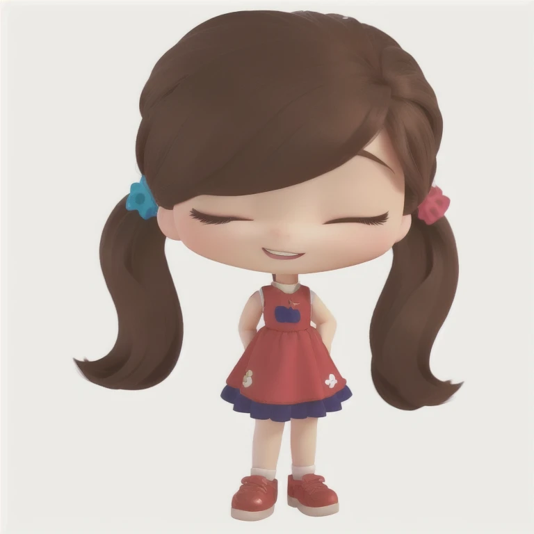 disney Pixar, 4k, cartoon girl with ponytail and red dress standing with eyes closed, cute kawaii girl, chibi girl, girl, cute girl, cute character, girl with brown hair, cute cartoon character, cute, cartoonish cute, cute cartoon style, cute young girl, full cute young lady bodysuit, cute:2, girl with dark brown hair, figure girl, cute girls