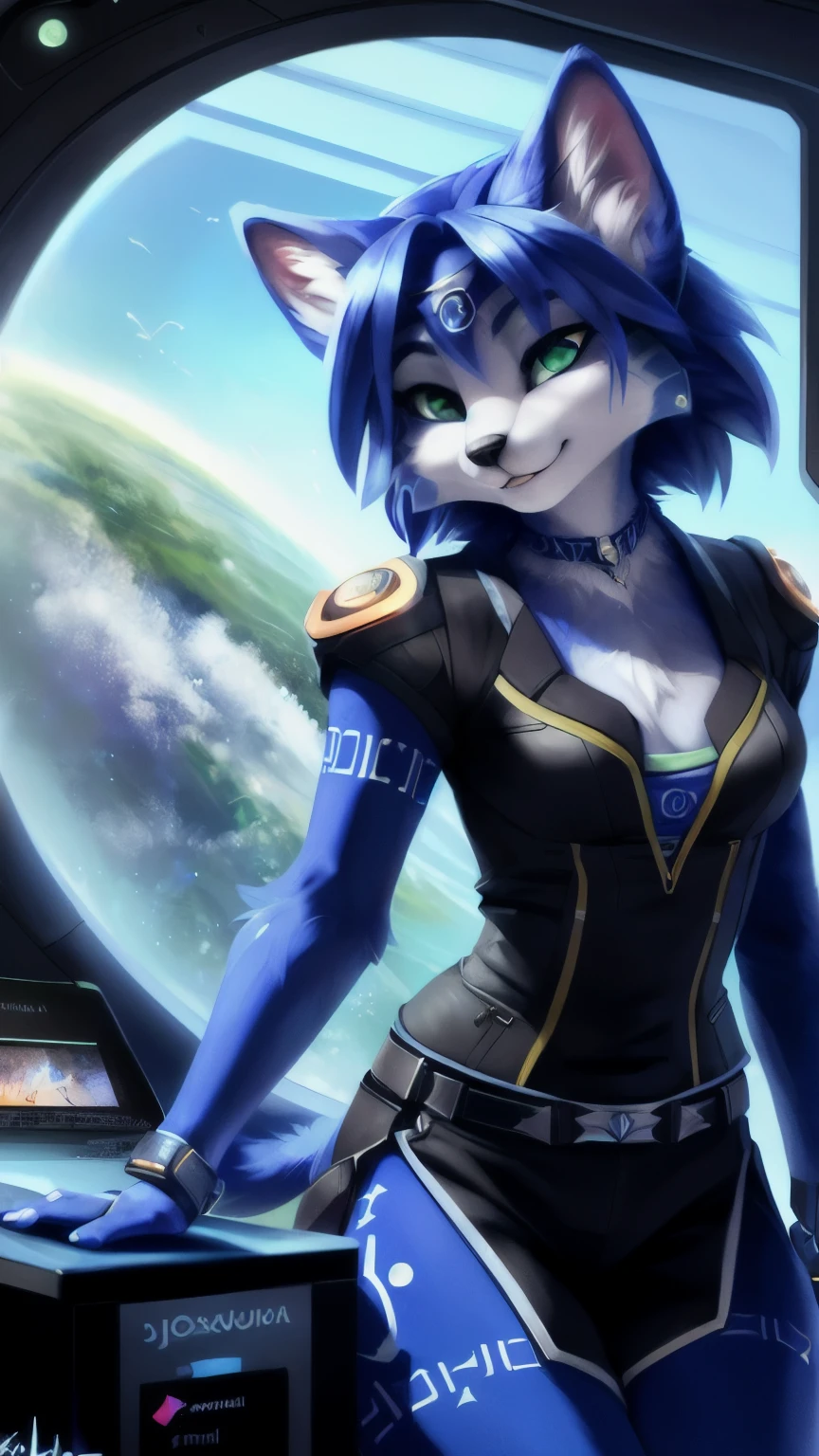 A beautiful and detailed (sweet portrait) von ((Krystal)), Sternenfuchs Krystal, Schlank, liebenswert, Green eyes, Small breasts, Raumanzug, Tippen auf einem holographischen Computer, Dekollete, Grinsen, hoch schauen,, Anthro, Pelzig, holografischer Bildschirm, Science-Fiction, Hochgeladen E621, detailed flauschige fur, (von Fluff-Kevlar, Bayard Wu, personalami, Pino Daeni), detailliertes Gesicht, (flauschige), 1girl, Allein, kein Wasserzeichen
