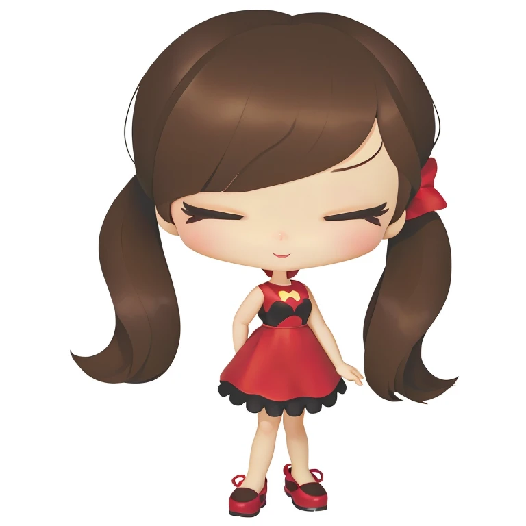 disney Pixar, 4k, cartoon girl with ponytail and red dress standing with eyes closed, cute kawaii girl, chibi girl, girl, cute girl, cute character, girl with brown hair, cute cartoon character, cute, cartoonish cute, cute cartoon style, cute young girl, full cute young lady bodysuit, cute:2, girl with dark brown hair, figure girl, cute girls