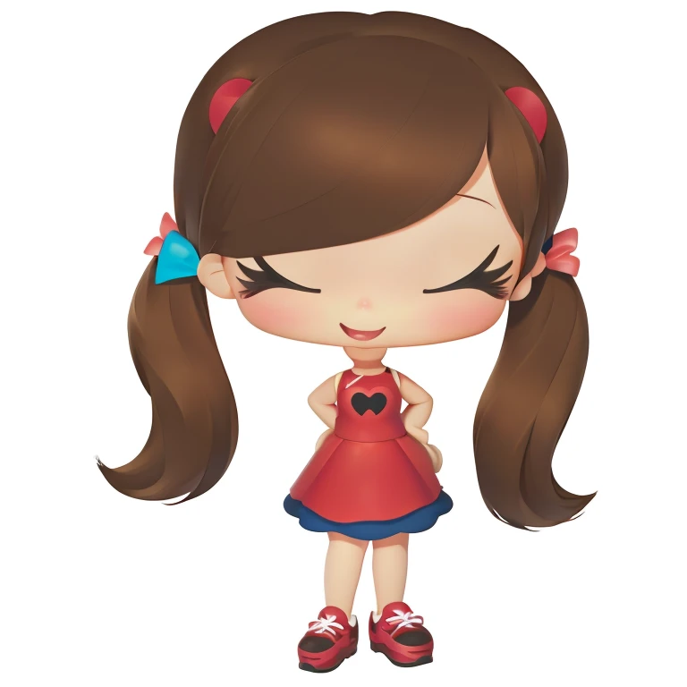 disney Pixar, 4k, cartoon girl with ponytail and red dress standing with eyes closed, cute kawaii girl, chibi girl, girl, cute girl, cute character, girl with brown hair, cute cartoon character, cute, cartoonish cute, cute cartoon style, cute young girl, full cute young lady bodysuit, cute:2, girl with dark brown hair, figure girl, cute girls