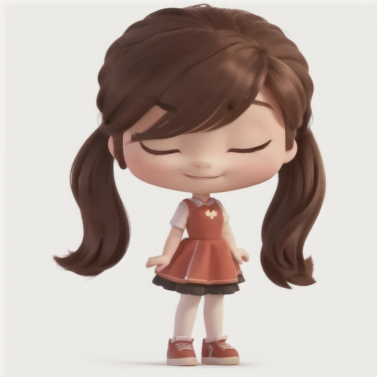 disney Pixar, 4k, cartoon girl with ponytail and red dress standing with eyes closed, cute kawaii girl, chibi girl, girl, cute girl, cute character, girl with brown hair, cute cartoon character, cute, cartoonish cute, cute cartoon style, cute young girl, full cute young lady bodysuit, cute:2, girl with dark brown hair, figure girl, cute girls