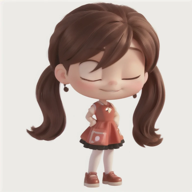 disney Pixar, 4k, cartoon girl with ponytail and red dress standing with eyes closed, cute kawaii girl, chibi girl, girl, cute girl, cute character, girl with brown hair, cute cartoon character, cute, cartoonish cute, cute cartoon style, cute young girl, full cute young lady bodysuit, cute:2, girl with dark brown hair, figure girl, cute girls