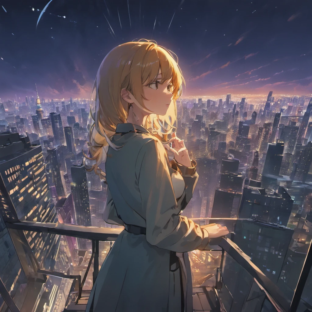 (best quality,4k,8k,highres,masterpiece:1.2),ultra-detailed,(realistic,photorealistic,photo-realistic:1.37),Penthouse,75 floor building,city,dark room,smoking,cigarette,sliding glass doors,dimly lit room,shadows,dancing across walls,glowing ember,cigarette casting eerie light,silhouette,city twinkling like sea of stars,horizon,mesmerizing allure,cool night air,cracked glass doors,distant noises,whispers,bustling city life,sleek modern decor,owner's taste for luxury and sophistication,solitude,contemplation,hint of melancholy,figure's gaze distant,cigarette burning slowly,smoke curling upwards like ghosts in the night,atmosphere heavy with sense of mystery and intrigue,veil of allure and intrigue