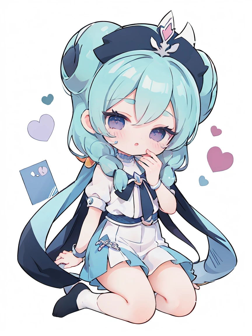 obra maestra, mejor calidad, high resolution, abeta, doble, fondo blanco simple, de pie, cintura delgada, lindo, Uniforme de marinero, pajarita rosa, falda azul, (Colores Pastel: 1.3), lindo chibi