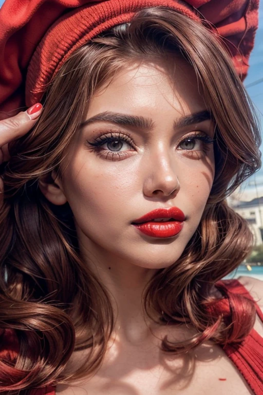 super realistic 8k super detailed face big red lips big pumped lips plastic surgery lips lots red lipstick sexy lips