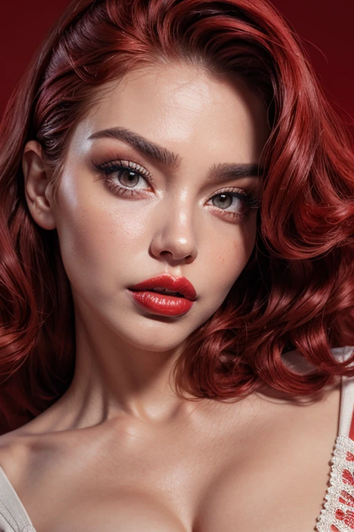 super realistic 8k super detailed face big red lips big pumped lips plastic surgery lips lots red lipstick sexy lips