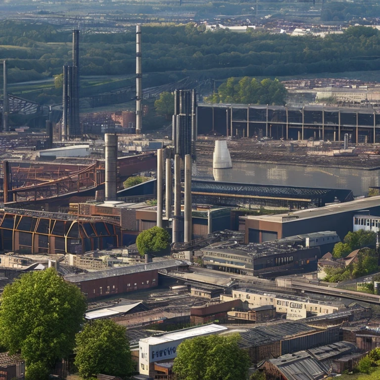 Industrie des Ruhrgebietes 1980,Best quality, photorealistic, hyperrealistisch, ultra-detailliert, High Resolution, Meisterwerk, 4k,8k