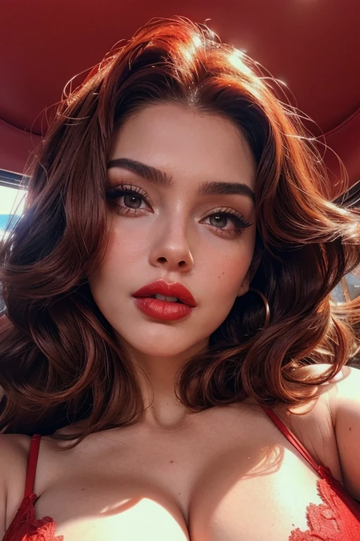 super realistic 8k super detailed face big red lips big pumped lips plastic surgery lips lots red lipstick sexy lips super deep cleavage sexy breast