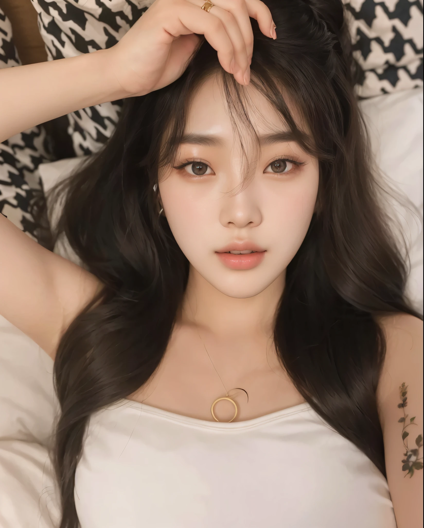 Araffe Asian woman with long hair lying in bed, linda mulher sul-coreana, linda jovem coreana, coreana, Jinyoung Shin, linda jovem coreana, Ulzzang, linda atriz coreana, Heonhwa Choe, dilraba dilmurat, adorable and pale korean face, Lee Ji-eun, Lee Ji-eun, jaeyeon nam