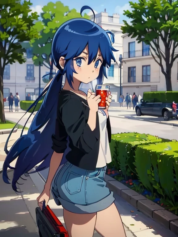 animemanga girl，Cabello azul y sombrero azul beben bebidas., anime visual de una linda chica, arte de anime digital detallado, anime girls drink energy drink, hermoso estilo de arte anime, Fondo de pantalla de arte anime 4K, Fondo de pantalla de arte anime 4k, lindos retratos de chicas anime, Estilo de arte anime de alta calidad., of frontline girls, encantador estilo de arte, estilo de anime4 K