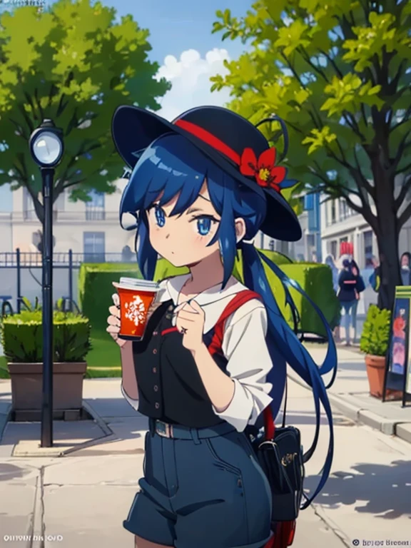 animemanga girl，Cabello azul y sombrero azul beben bebidas., anime visual de una linda chica, arte de anime digital detallado, anime girls drink energy drink, hermoso estilo de arte anime, Fondo de pantalla de arte anime 4K, Fondo de pantalla de arte anime 4k, lindos retratos de chicas anime, Estilo de arte anime de alta calidad., of frontline girls, encantador estilo de arte, estilo de anime4 K