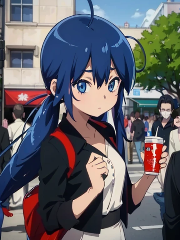 animemanga girl，Cabello azul y sombrero azul beben bebidas., anime visual de una linda chica, arte de anime digital detallado, anime girls drink energy drink, hermoso estilo de arte anime, Fondo de pantalla de arte anime 4K, Fondo de pantalla de arte anime 4k, lindos retratos de chicas anime, Estilo de arte anime de alta calidad., of frontline girls, encantador estilo de arte, estilo de anime4 K