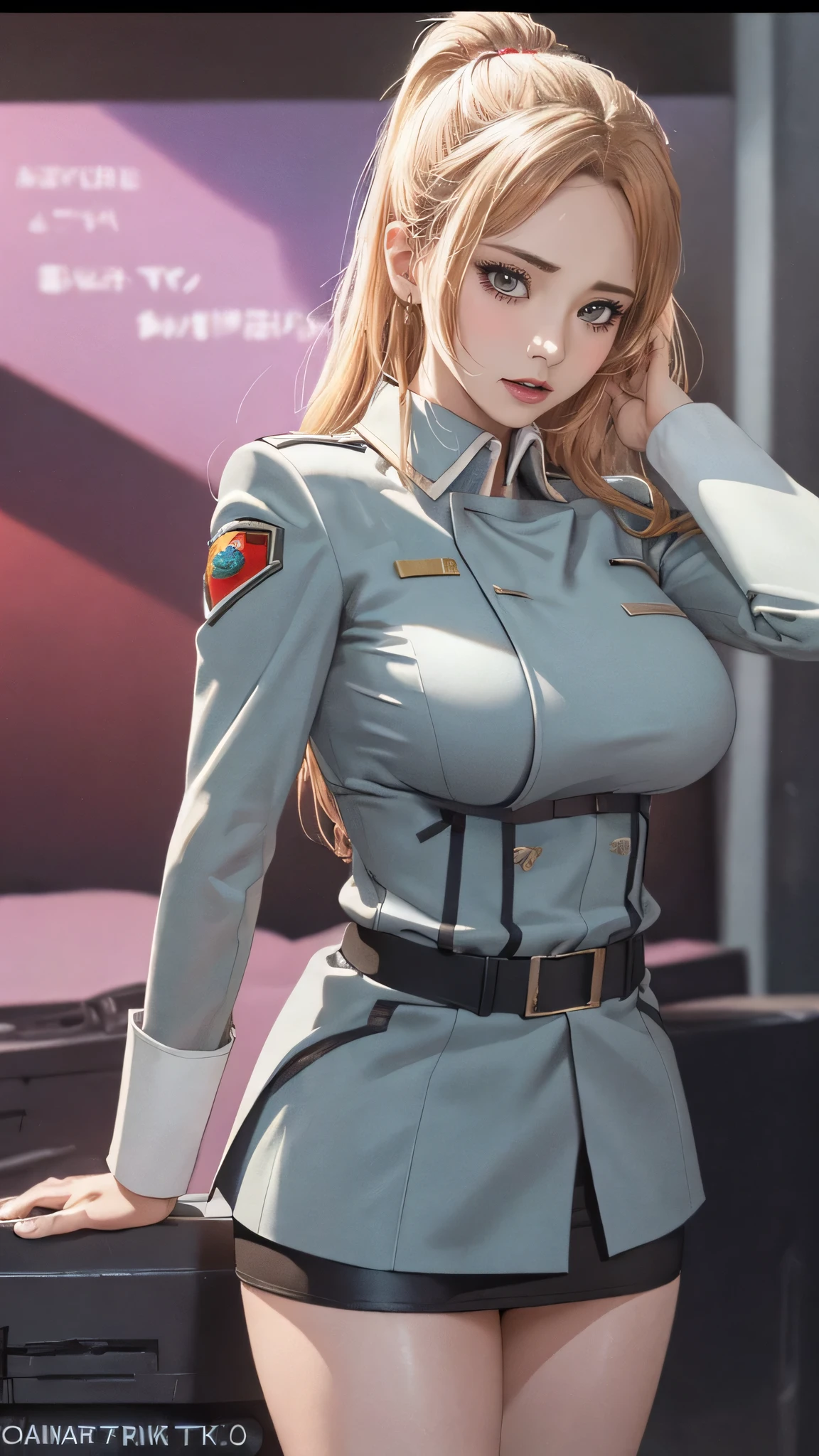 (random poses:1.2),military uniform,mini skirt,Panty stocking,(Thin type:1.8),(big breasts:1.5),(random hairstyle),(Highest image quality,(8K), Ultra-realistic, Best Quality, High quality, High Definition, high quality texture, high detailing, Beautiful detailed, fine detailed, extremely details CG, Detailed texture, realistic representation of face, masterpiece, presence)