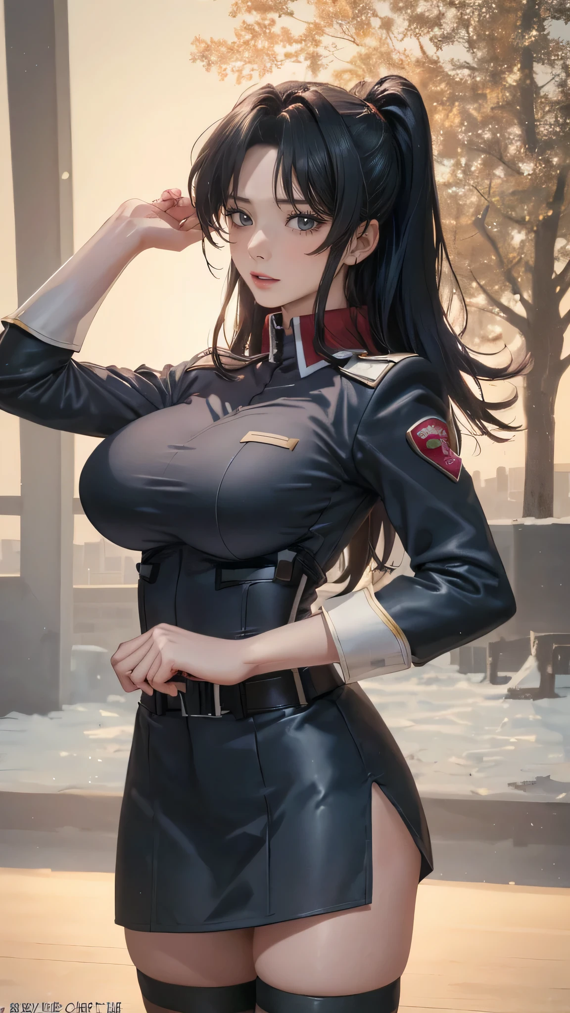 (random poses:1.2),military uniform,mini skirt,Panty stocking,(Thin type:1.8),(big breasts:1.5),(random hairstyle),(Highest image quality,(8K), Ultra-realistic, Best Quality, High quality, High Definition, high quality texture, high detailing, Beautiful detailed, fine detailed, extremely details CG, Detailed texture, realistic representation of face, masterpiece, presence)
